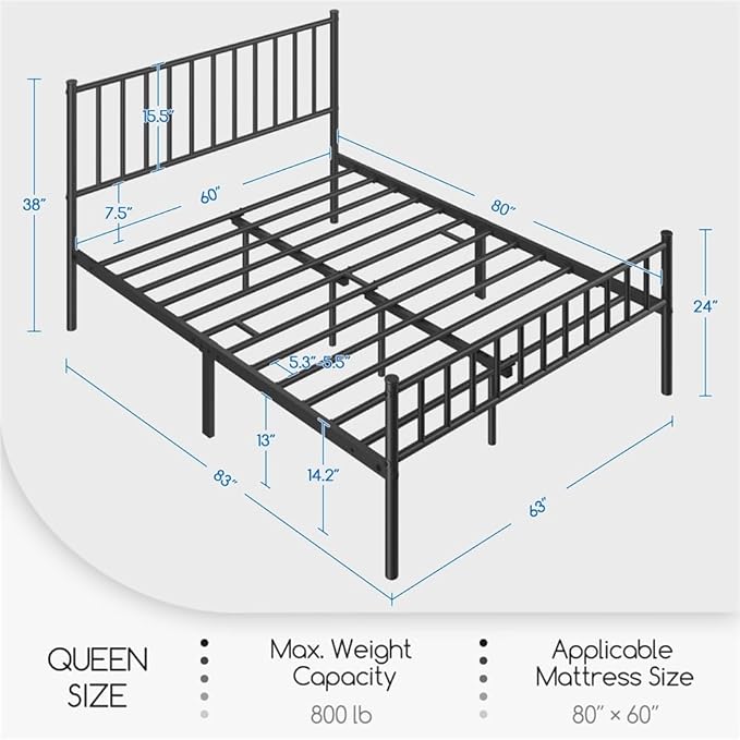 Yaheetech 14 Inch Queen Size Bed Frame Metal Platform Bed - Image 2