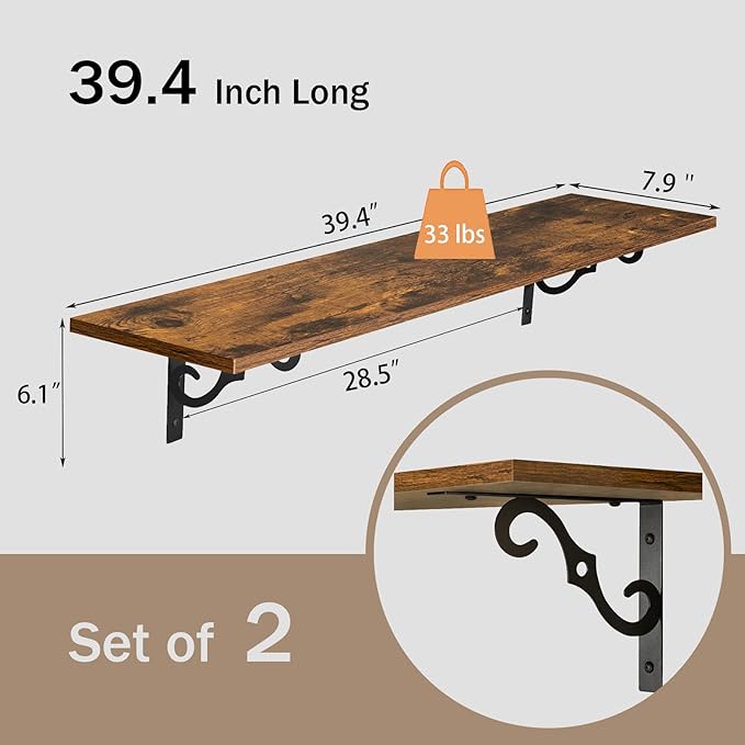 DINZI LVJ Long Wall Shelves, 39.4 Inch Large Floating Shelves Set of 2 - Image 3