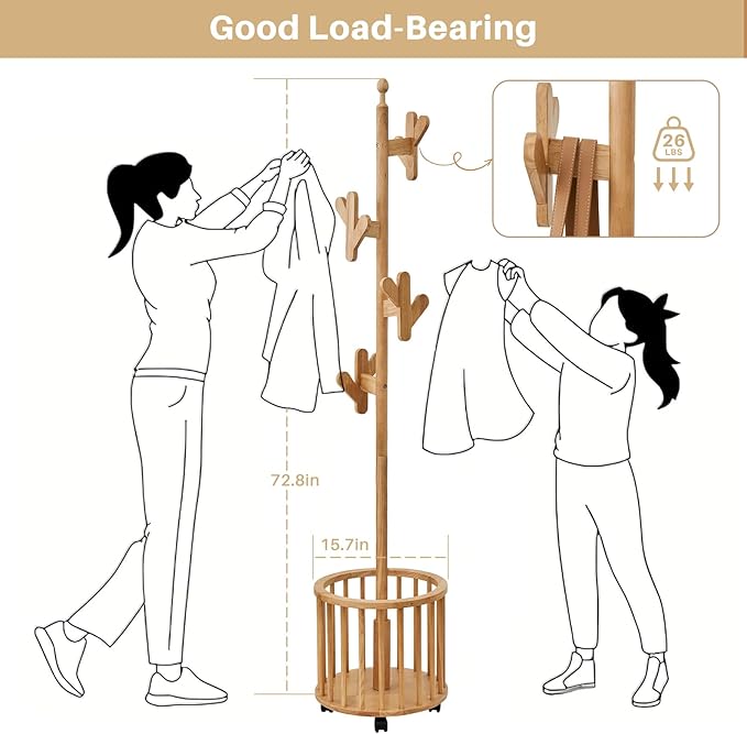 Uniclinens Solid Wood Coat Rack Freestanding - Image 2