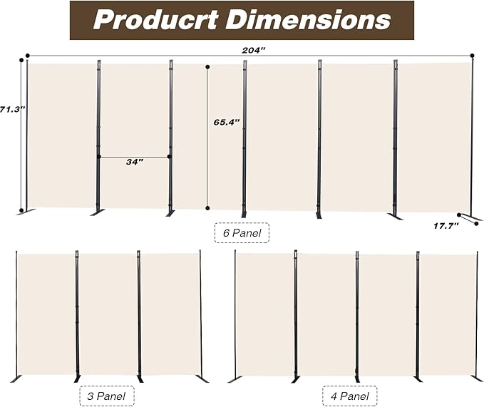 Room Divider, 6 Panel Folding Privacy Screens - Image 2
