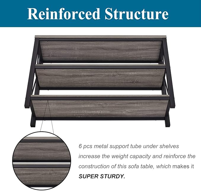 BON AUGURE Rustic Sofa Table Behind Couch, Industrial Console Tables - Image 6