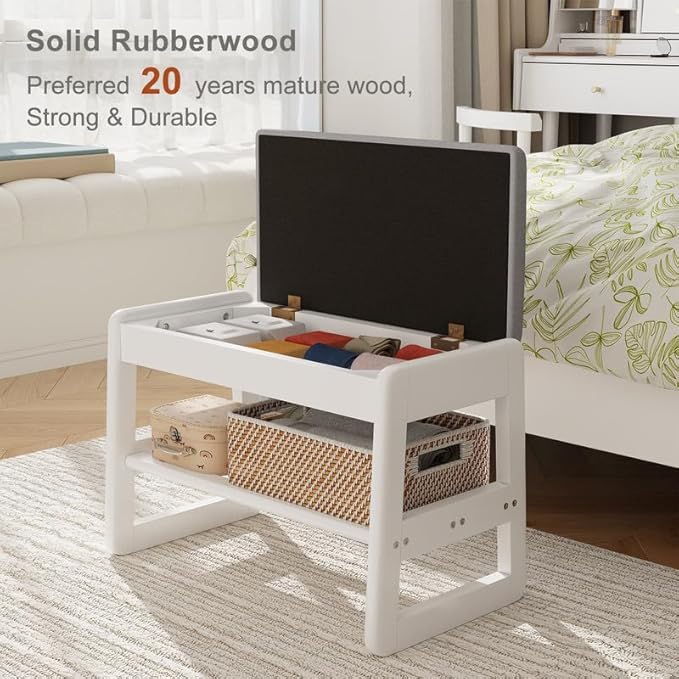 Small Shoe Bench with Cushion, 2 Tiers Shoe Rack Bench with Flip-Top Storage - Image 9