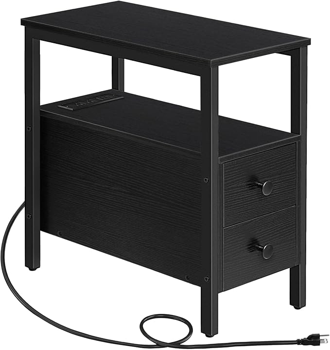 HOOBRO End Table with Charging Station, Narrow Side Table with 2 Drawer & USB by HOOBRO