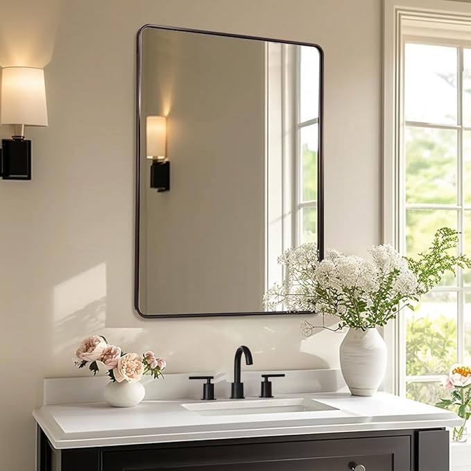 ANDY STAR 48x36 Inch Bronze Bathroom Mirror, Rounded Rectangle Oil Rubbed - Image 9