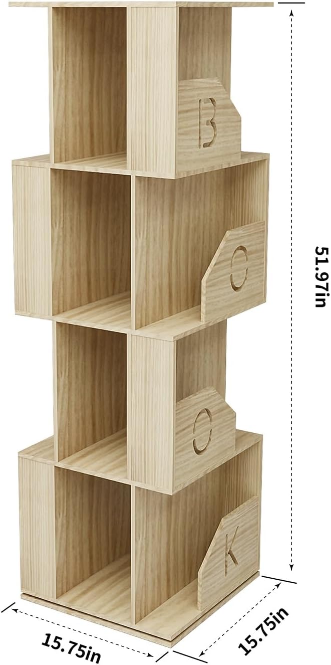 4 Tier Kids Rotating Bookshelf, Premium Pine Wood Space Saving Bookshelf Holds - Image 9
