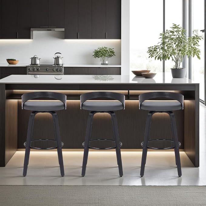 Armen Living Sonia 26" Counter Height Swivel Gray Faux Leather and Black Wood - Image 2
