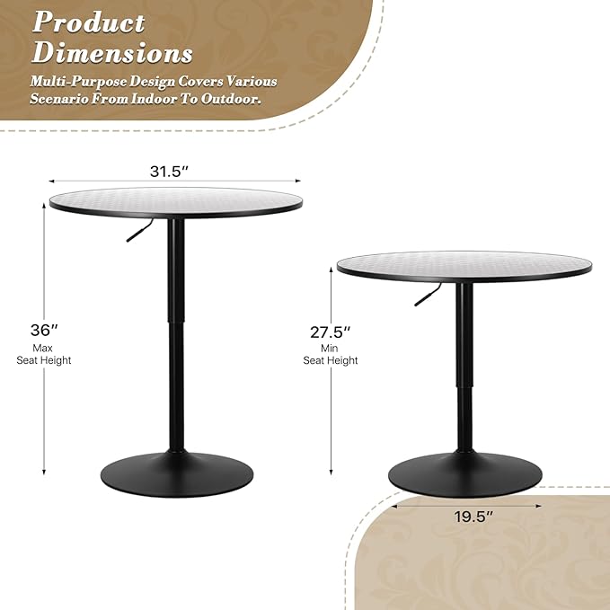 Athena Collection Modern Bar Table Round Top Height Adjustable, Tall Bistro Pub - Image 3
