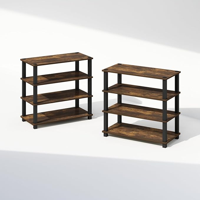 Furinno Turn-S-Tube 4-Tier Multipurpose Standing Shelves, Amber Pine/Black by Furinno-FitsYourSpaceFitsYourBudget