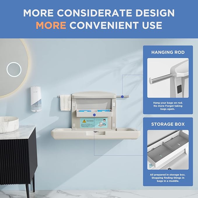 Commercial Baby Changing Station, Wall Mounted Horizontal Baby Changing Table - Image 7