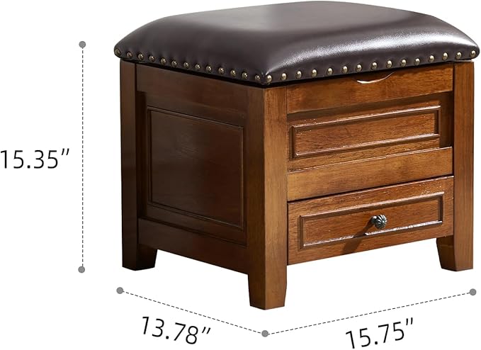 Storage Ottoman with Drawer, Microfiber Leather Padded Top Foot Rest Stool with - Image 2