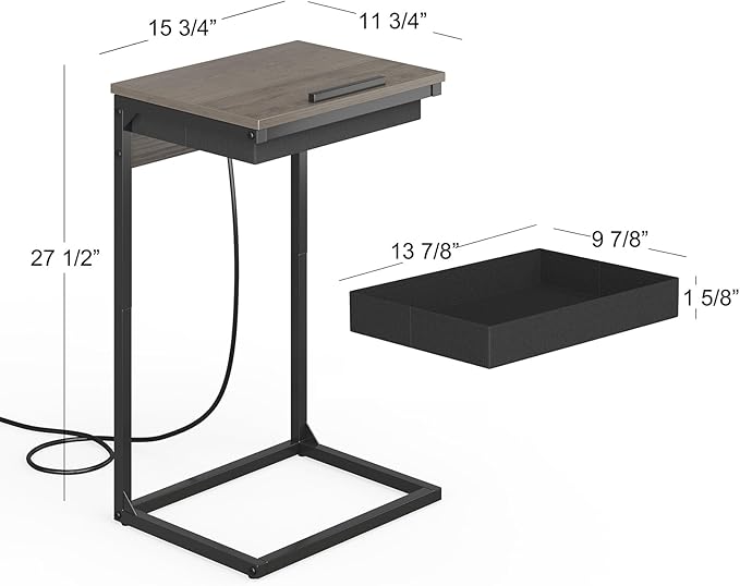 C Shaped End Tables with Charging Station, 45° Tiltable Adjustable Flip Top - Image 3