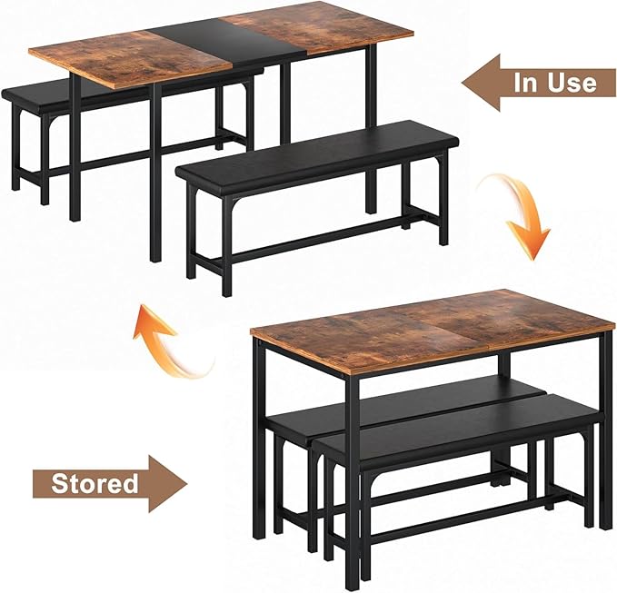 VECELO 3-Piece 63" Extendable Kitchen Table - Image 2