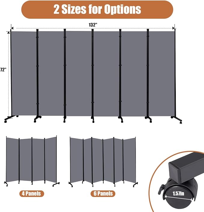 Room Divider Portable 132'' Partition Room Dividers and Folding Privacy Screens - Image 6