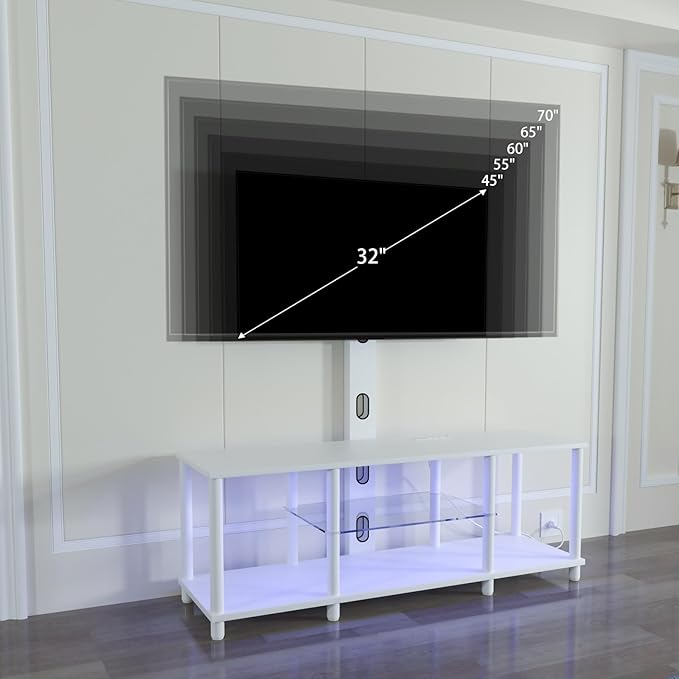 TV Stand with Mount and Led Light，White TV Stand with Power Outlets - Image 5