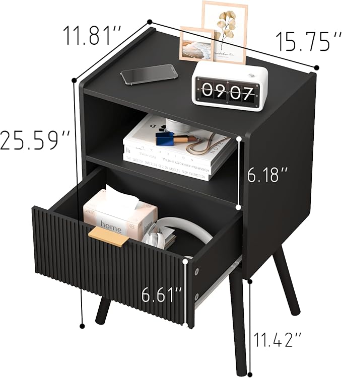Black Nightstand, Modern Bedside Table - Image 2