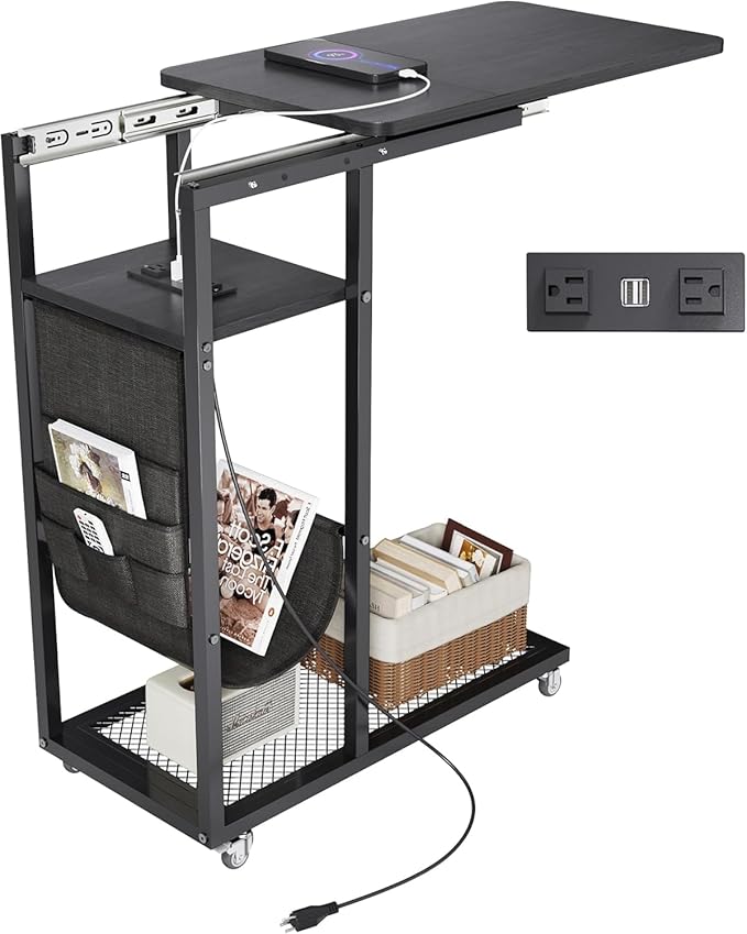 Colima C Shaped End Table with Charging Station by Colima