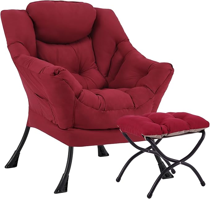 Lazy Chair with Ottoman, Large Modern Lounge Accent Chair with Armrests and by HomeEastllyHome