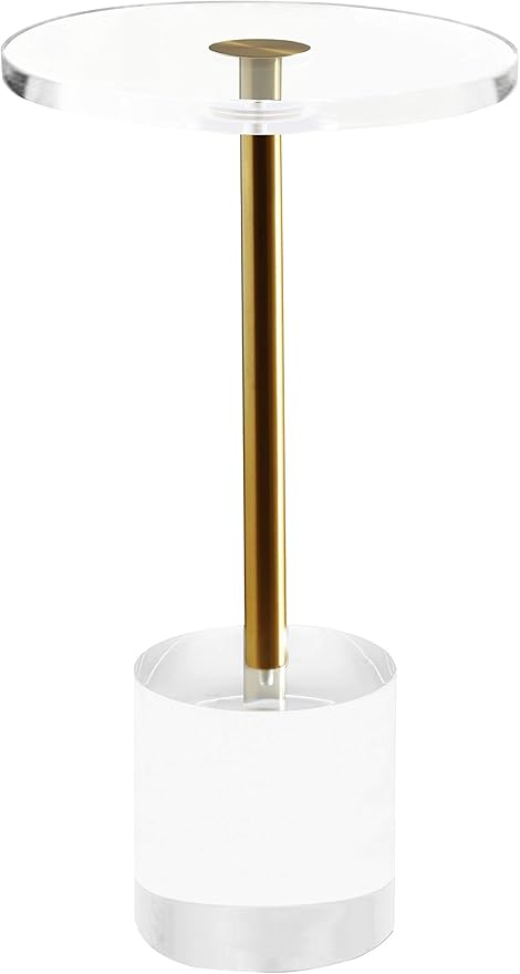 Clear Acrylic End Table, Side Table, Brushed Brass Metal, by Artmaze