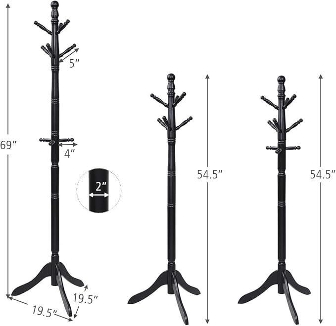 Tangkula Wood Coat Rack Freestanding, Entryway Height Adjustable Coat Stand - Image 5