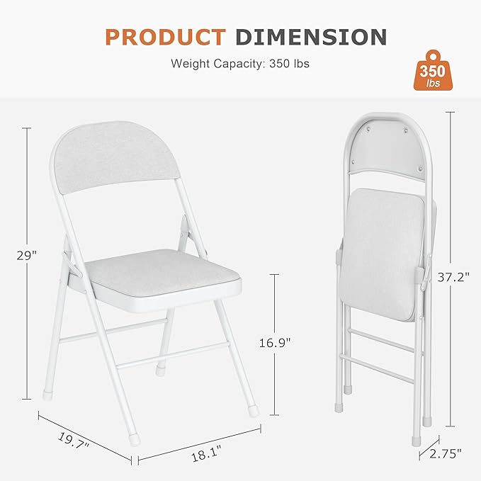 VECELO Padded Folding Chairs 4 Pack, Comfortable Cushioned Seat & Backrest - Image 3