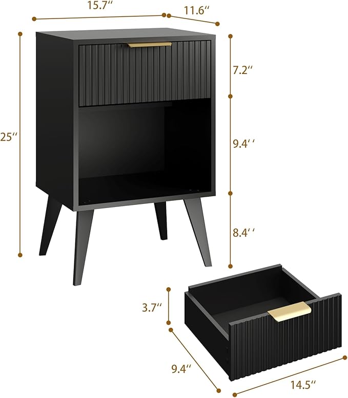 Fluted Night Stand with Opening Storage, Mid Century Bedside Table with Drawer - Image 3