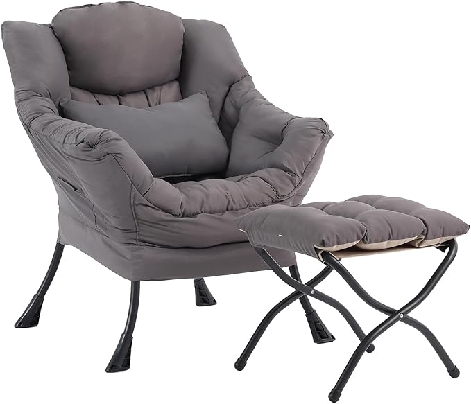 Lazy Chair with Ottoman, Modern Accent Chair with Lumbar Pillow, Comfy Chairs - Image 9