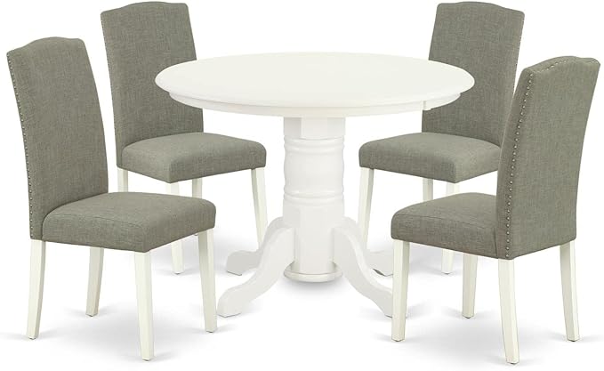 East West Furniture SHEN5-LWH-06 5 Piece Kitchen Table Set Includes a Round by EastWestFurniture