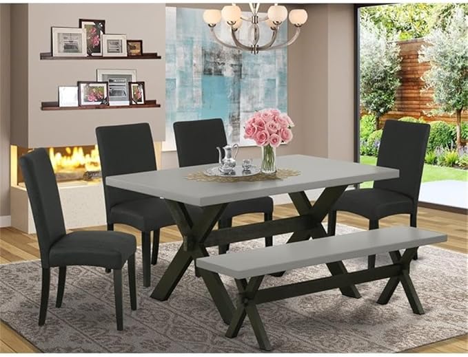 East West Furniture X696DR124-6 6 Piece Dining Set Contains a Rectangle Dining - Image 2