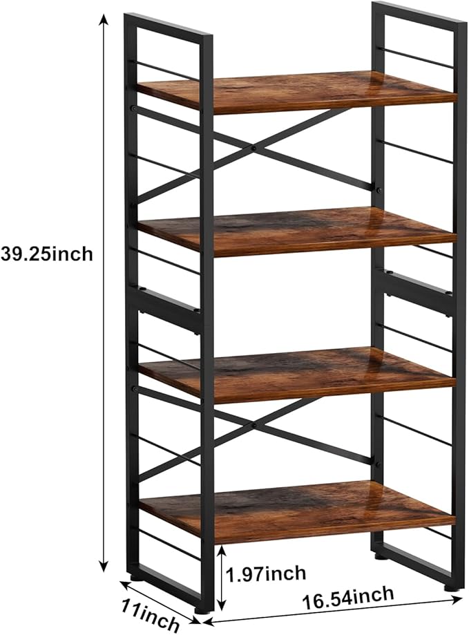 4 Shelf Bookshelf, Metal＆Wood Short Book Shelf, Small Bookcase - Image 3