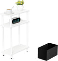 Narrow Side Table with Fabric Basket, 3 Tier Skinny End Table with Wood Legs by THUMEYE