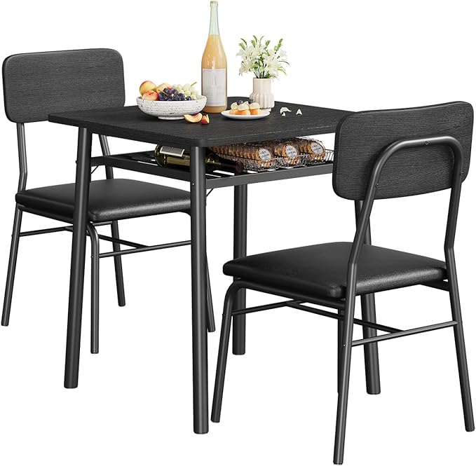 3-Piece Dining Table Set for 2, Wood Kitchen Table Set - Image 2