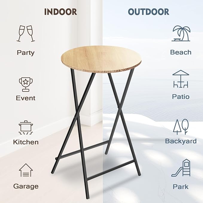 40'' Outdoor Bar Height Patio Table, Wooden Folding Cocktails Tables One-Piece - Image 6