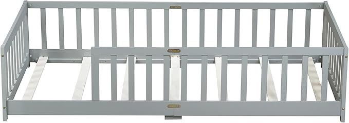 Bellemave Twin Floor Bed with Slats and Safety Guardrails, Kids Montessori - Image 7