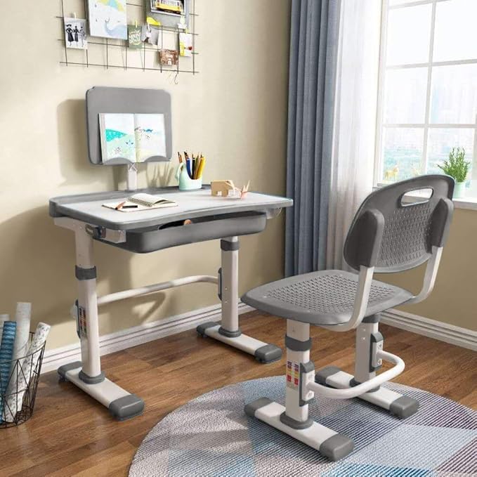 Kids Desk and Chair Set, Height Adjustable Children School Study Desk by Cantonape