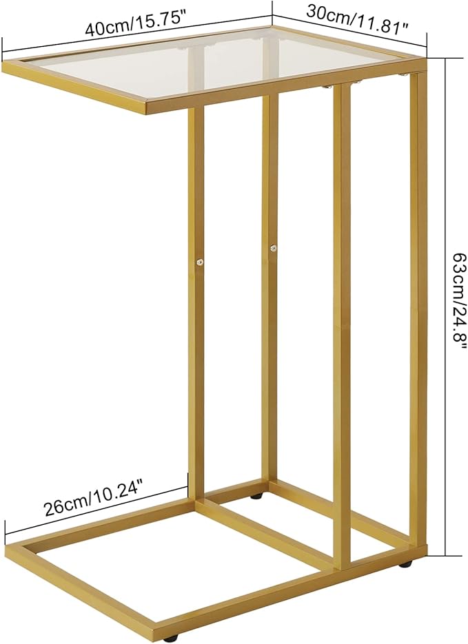 YMYNY C-Shaped End Table, Tempered Glass Sofa Side Table, nightstand - Image 3