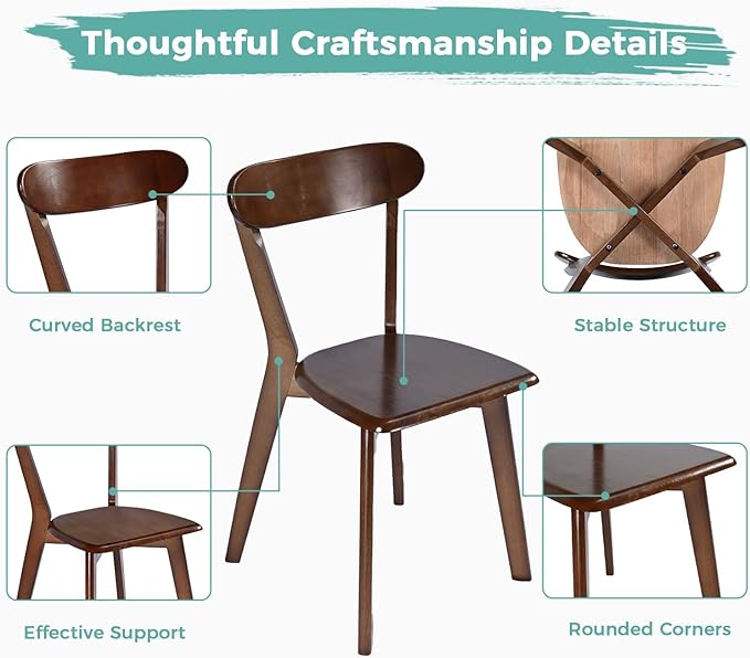 Solid Wood Dining Chairs Set of 2, Mid Century Modern Dining Room Chairs - Image 6