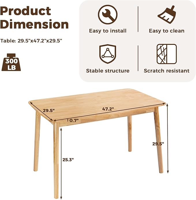 DELAVIN 47.2" Mid Century Modern Kitchen Table, Rectangular Oak Wood Dining - Image 3