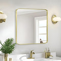 Wall Mount Mirror for Bathroom, Brushed Gold Metal Framed Rounded Corner Square by Minuover