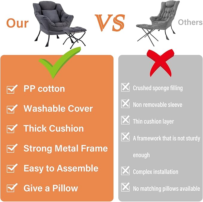 Large Lazy Chair with Ottoman, Accent Reading Chair with a Throw Pillow - Image 4