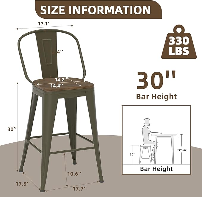 30” Swivel Bar Stools Set of 4, Counter Height Bar Stools Wooden Seat, Metal - Image 2