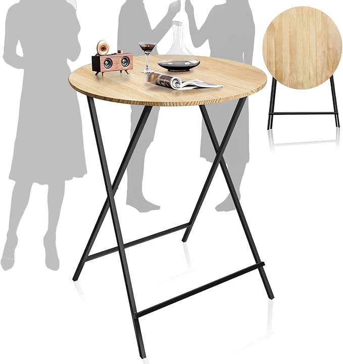 40'' Outdoor Bar Height Patio Table, Wooden Folding Cocktails Tables One-Piece by DAYOOH