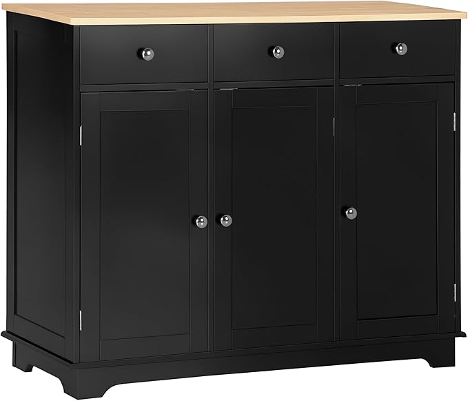 HOMCOM Sideboard with Solid Wood Countertop, Modern Kitchen Storage Cabinet by HOMCOM