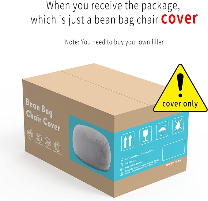 Bean Bag Chair Cover Without Filler, Big Round Soft Fluffy PV Velvet Washable - Image 6
