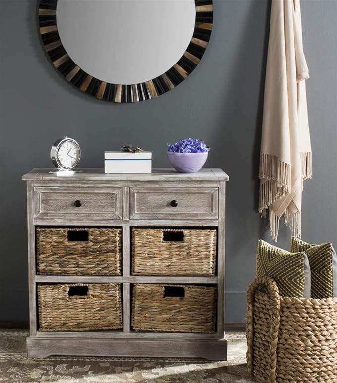 SAFAVIEH American Homes Collection Herman Whitewash Wicker Basket Storage Unit - Image 2