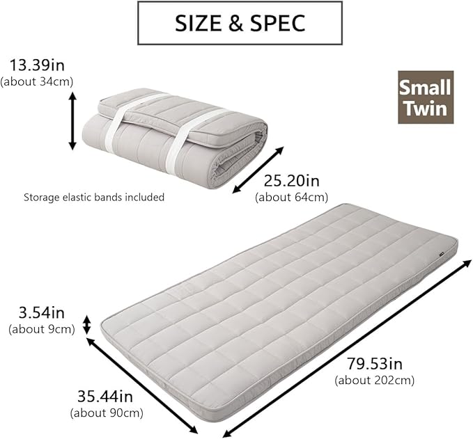 EMOOR Japanese Padded Futon Mattress Machi Small-Twin Gray, Gusset Foldable - Image 2