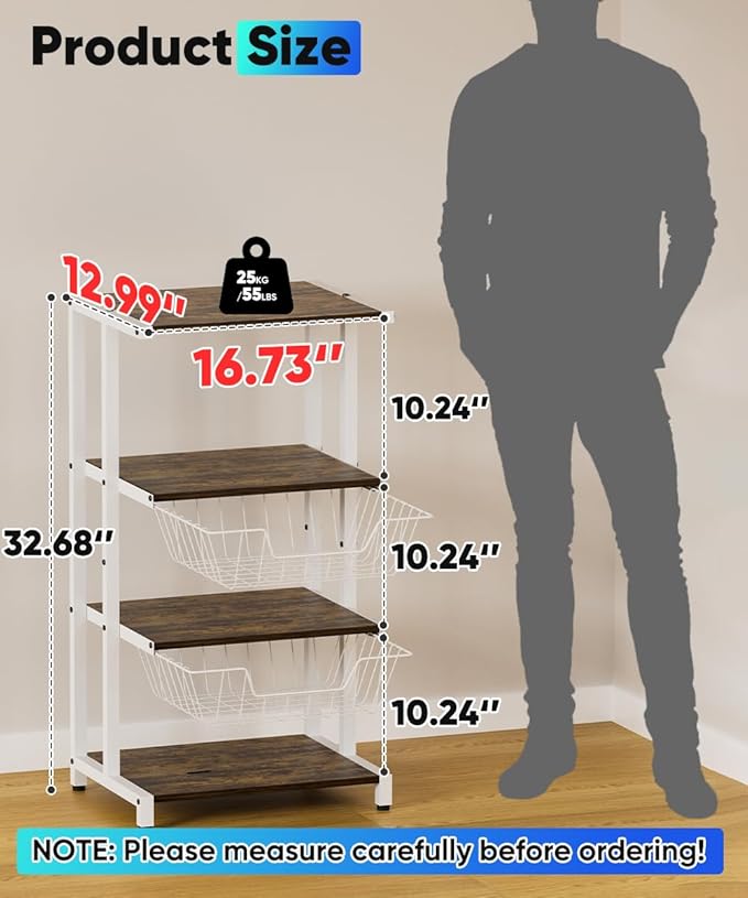 Media Stand with Two Detachable Baskets, 4-Tier AV Media Stand Corner Shelf - Image 2