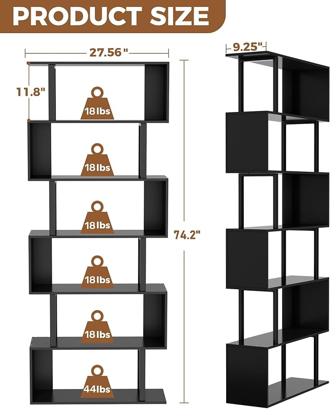 Gadroad 6 Tier Geometric Bookcase, Modern Corner Bookcase Storage Shelf Wood - Image 3