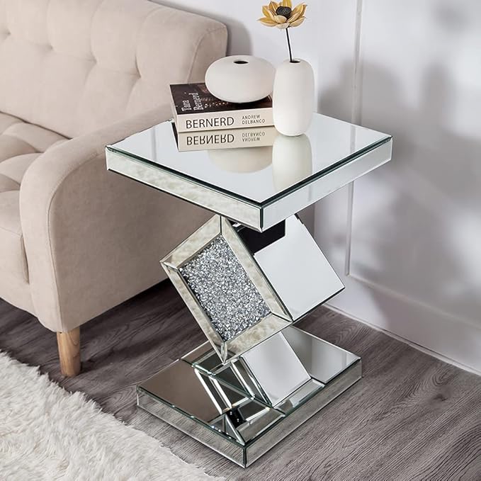 SHYFOY Mirrored End Table, Mirror Accent Side Table - Image 2