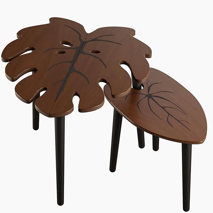 BAMEOS Monstera Leaf Nesting Tables Set of 2, Small Coffee Table Set - Image 8