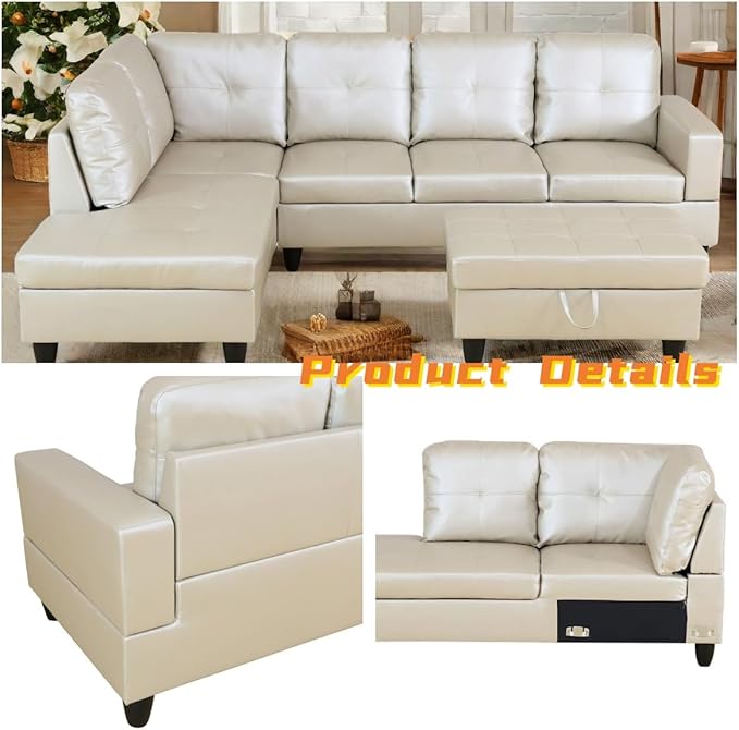 L Shaped Sectional Couch with Otttoman, Apartments, Light Grey - Image 3